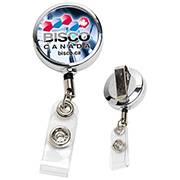 30” Cord Chrome Solid Metal Retractable Badge Reel and Badge Holder with Full Colour Vinyl Label Imprint*